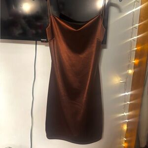 Windsor Mini Satin Backless Dress in Chocolate Brown